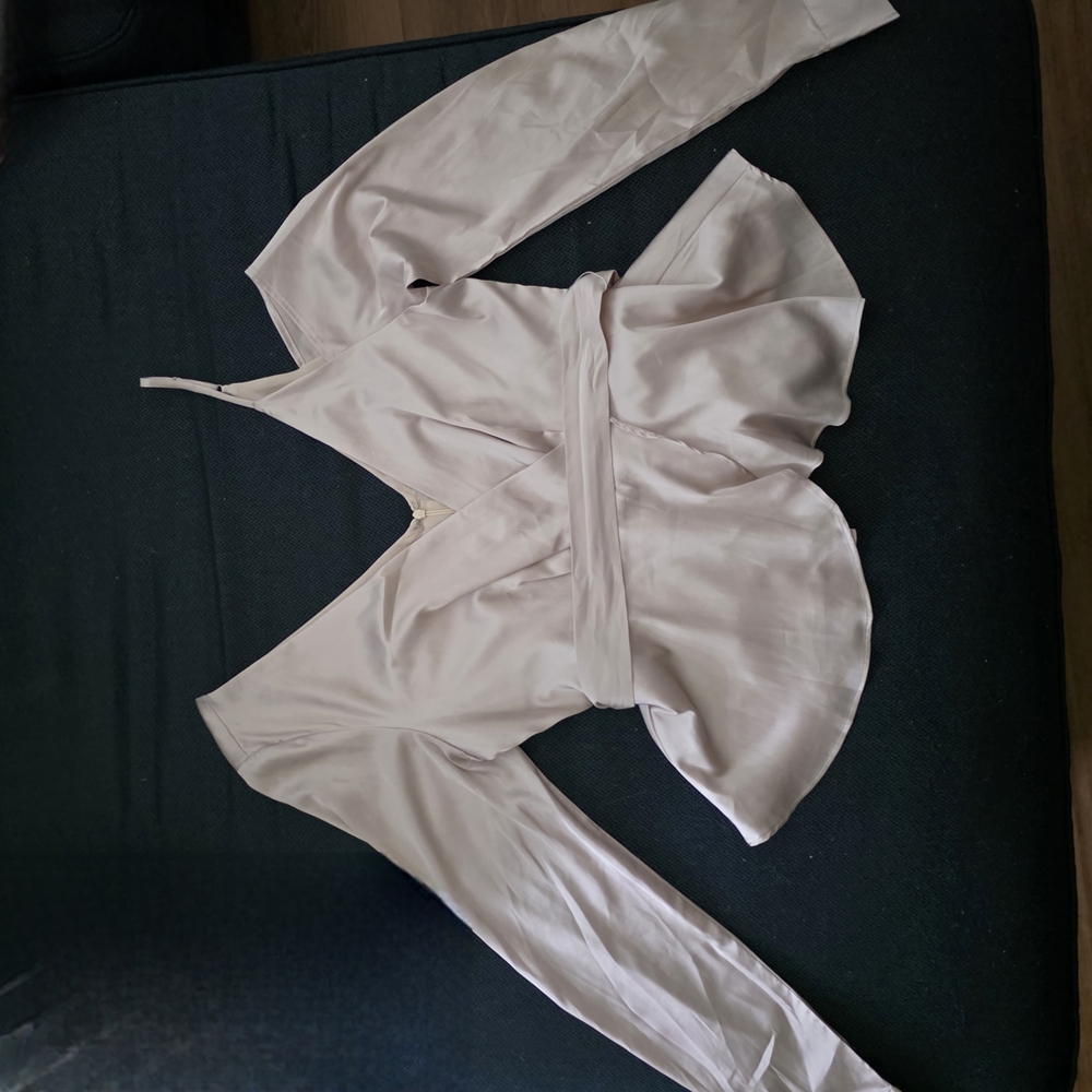 Essue Cream Satin Blouse Cold Shoulder